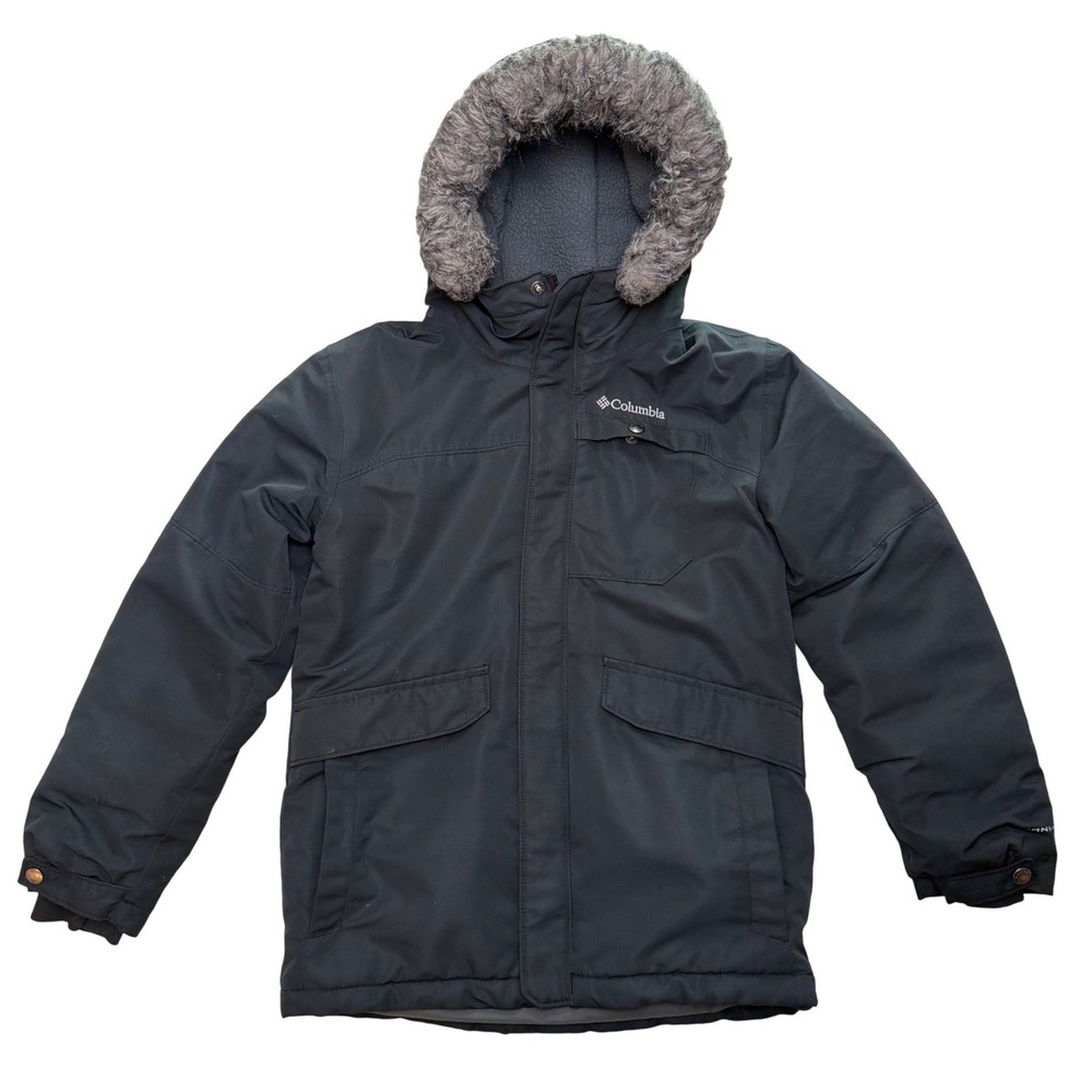 Columbia‎ Winter Parka Omni-Tech Faux Fur Hood Black Out-Grown System Kids S/M